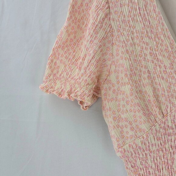 Zara Pink Ditsy Floral Smocked V-Neck Mini Dress Size Large - Picture 4 of 15